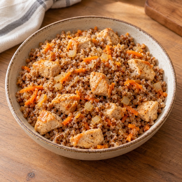 Гречка с курицей на сковороде